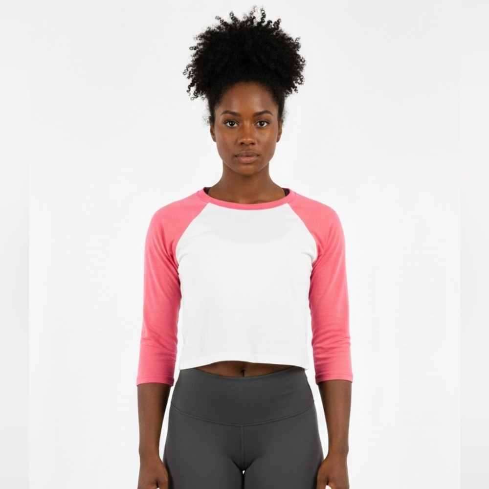 Ever Hottie Women's Pink and White Raglan Crop Top NWOT